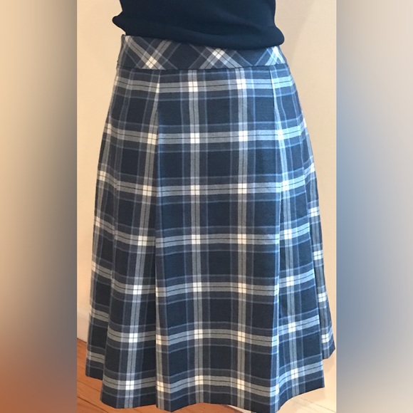 346 Brooks Brothers Checkered Plaid White,Gray & Blue Midi Skirt Size 6 - Picture 4 of 10